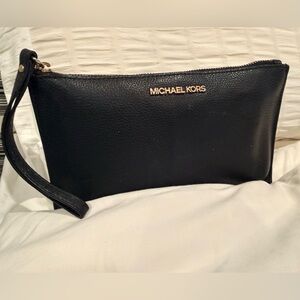 Michael Kors Black Textured Leather Wristlet